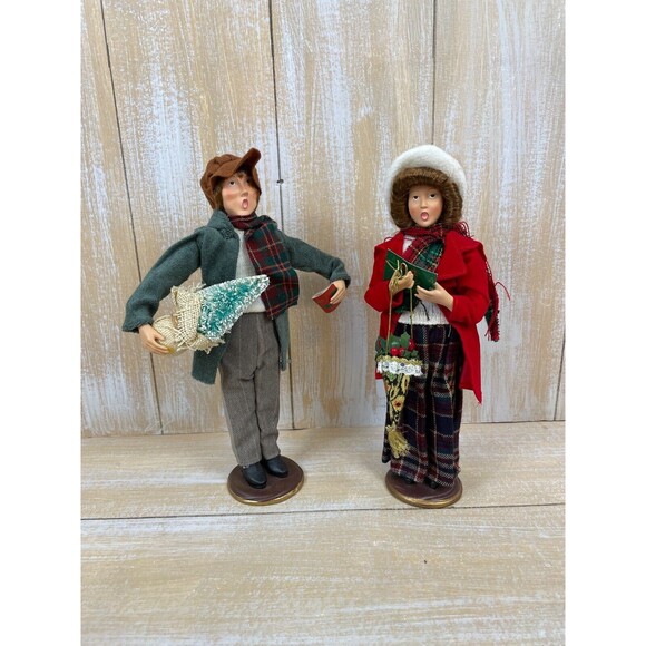 LOT OF 2 CHRISTMAS CAROLERS Man & Woman 12”  TALL Good Pre-owned Condition - Picture 1 of 8